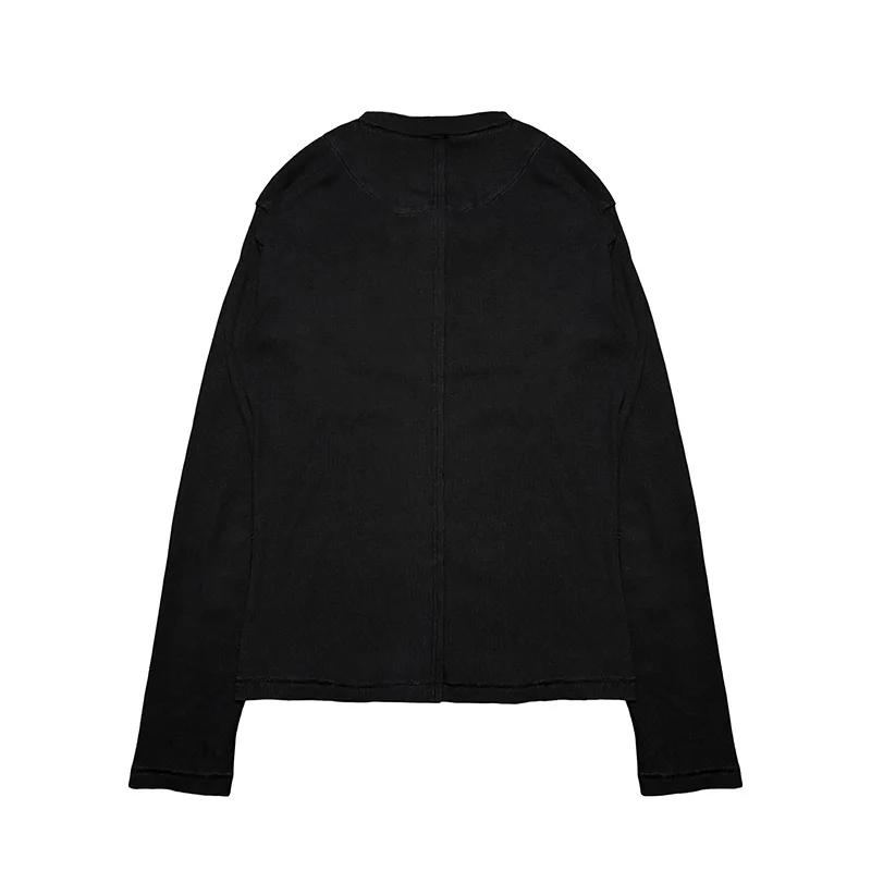 2026 Autumn Unisex Grunge Vintage Henley Shirt Ribbed Slim Fit Long Sleeve Top Button Cuff Streetwear Casual Base Layer T-shirt