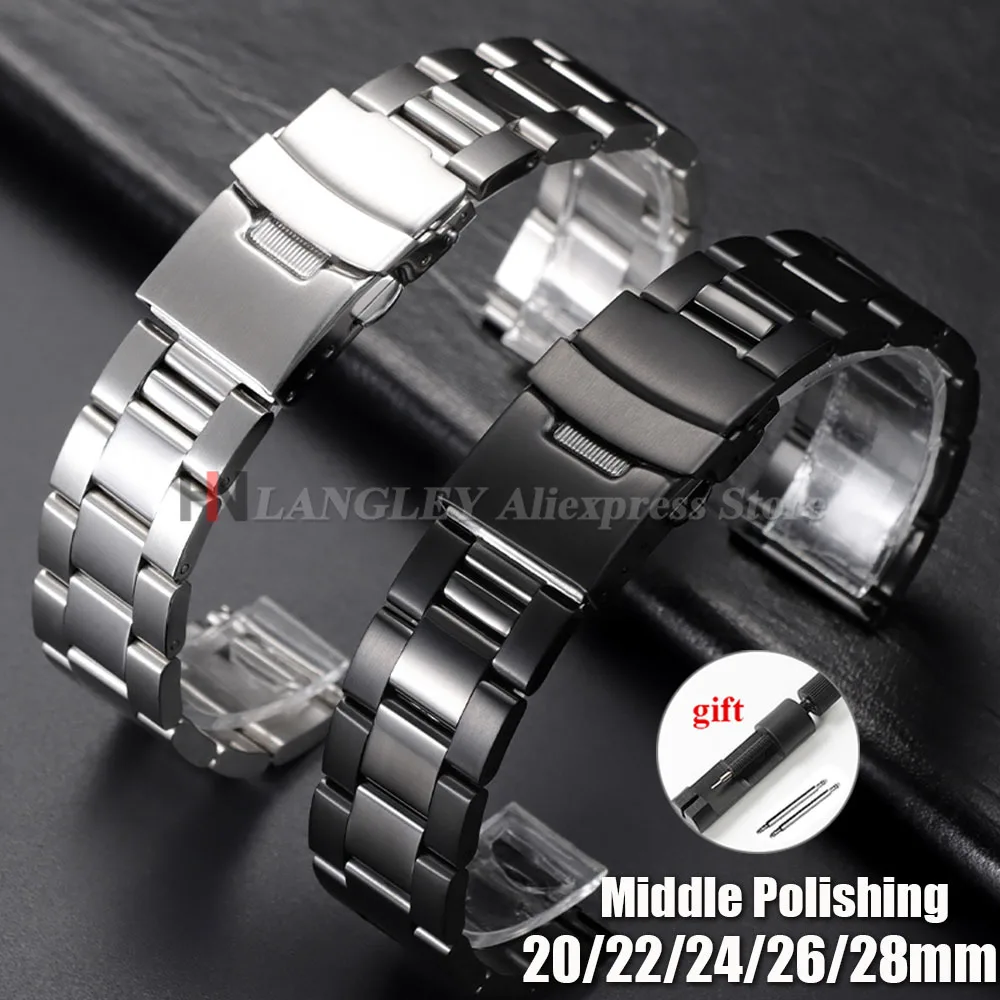 Solid Stainless Steel Watch Strap for Seiko Diving Oyster Watchband Middle Polishing Bracelet 20 22 24 26 28mm Watch Accessories