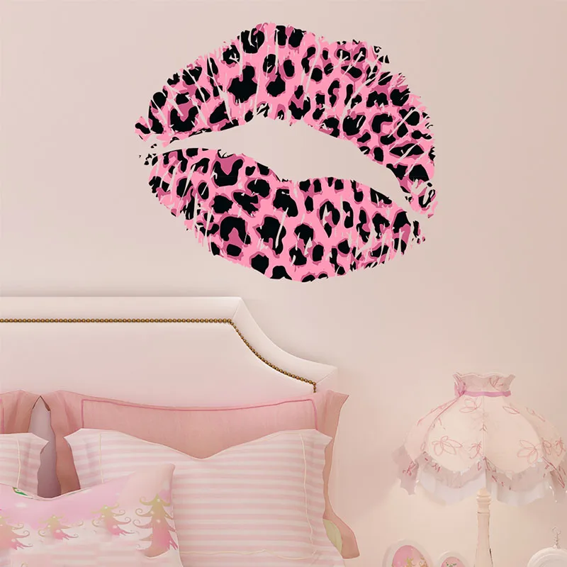 Sexy Red Lip Wall Sticker Removable Waterproof Self-Adhesive Leopard Print