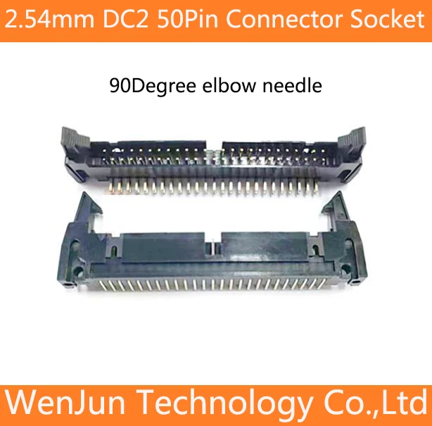 

High Quality 2.54mm DC2 50 pin Connector black DC2-50pin 90Degree elbow needle Socket 2.54 spacing