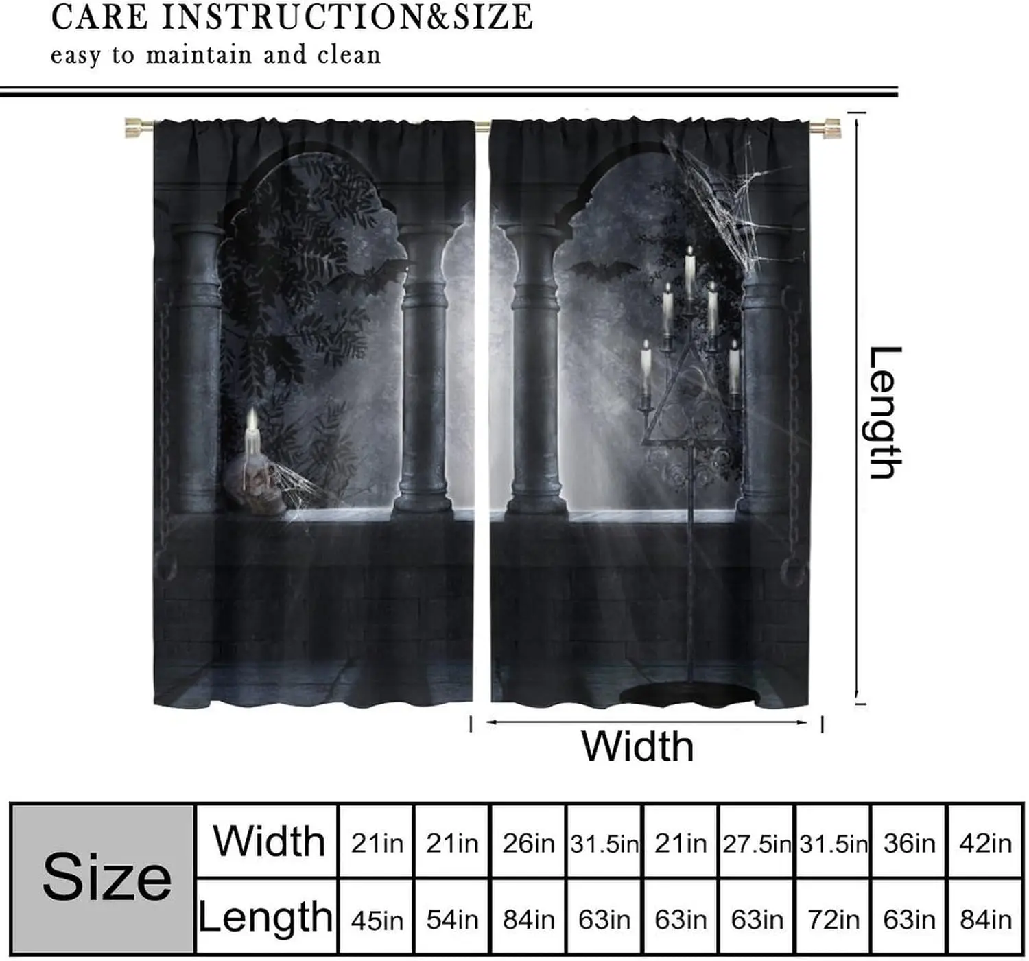 Gothic Black Curtains Spooky Haunted Victorian Window Drapes Polyester Material Home Decor Dramatic Theater Room Curtains Insula