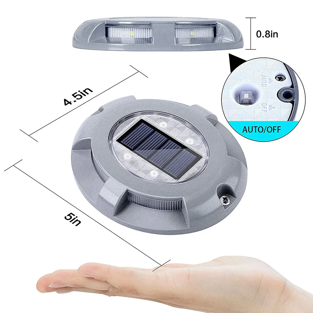 Aluminium Alloy 4 LED Solar Underground Lamp Automatic on Off Driveway Deck Road Light Crush Resistant Silver Blue Light Ground