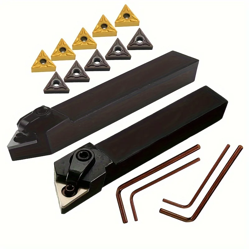 2-Piece CNC Lathe Tool Holder Set with 10 TNMG160404 Inserts - MTJNR1616H16 + MTENN1616H16 (Dual Coating Options)