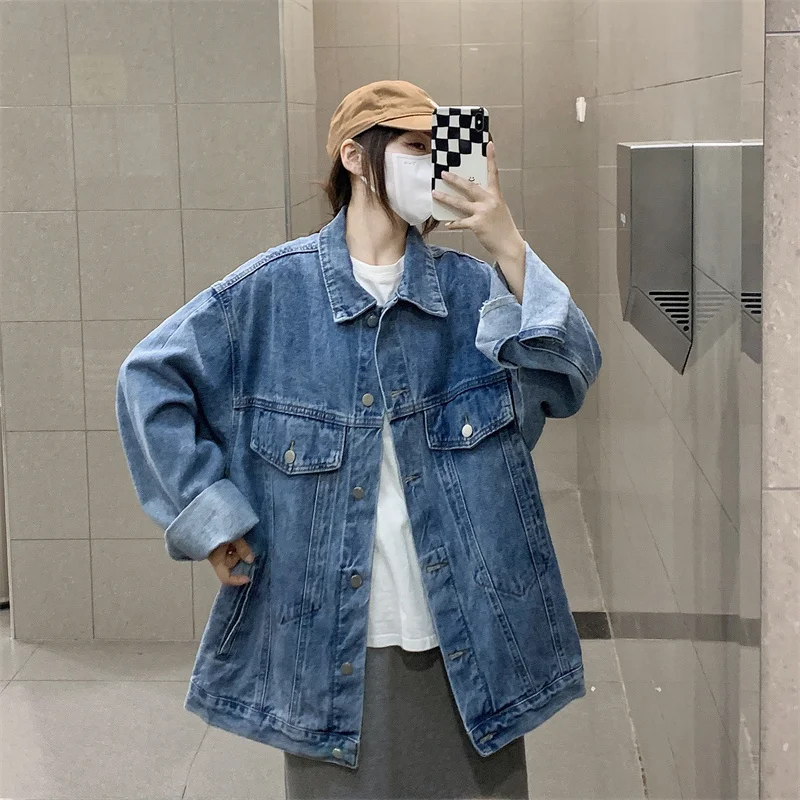 

Women Casual Denim Jacket spring Autumn New Korean Vintage Cowboy Outerwear Loose Female Tops Long Sleeve Jeans Coat tide T333