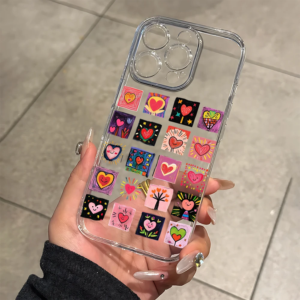 

Colorful Art Heart Silicone Phone Case for iPhone 17 16 15 14 13 12 11 Pro Xs Max Air Mini 7 8 6 6s Plus SE 2020 2022 Cover