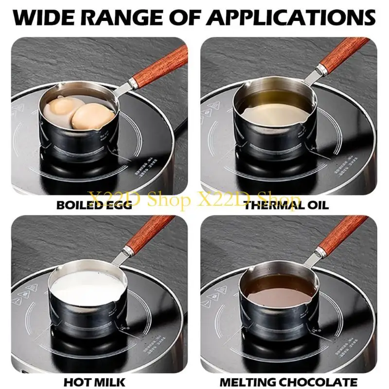 X22D 250ml Long Wooden Handle Butter Melting Pot with Pour Spout For Heating Milk