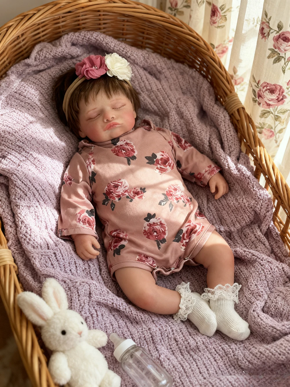 

48CM Rosalie Sleeping Baby Doll Girl Lifelike Hand-Rooted Hair Reborn Doll Handmade Kids Birthday Gift