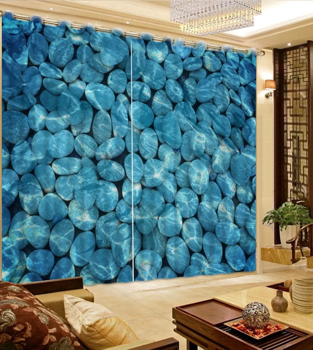 fashion curtain blue curtains cobblestone stone curtains 3d fashion home decor Custom any size