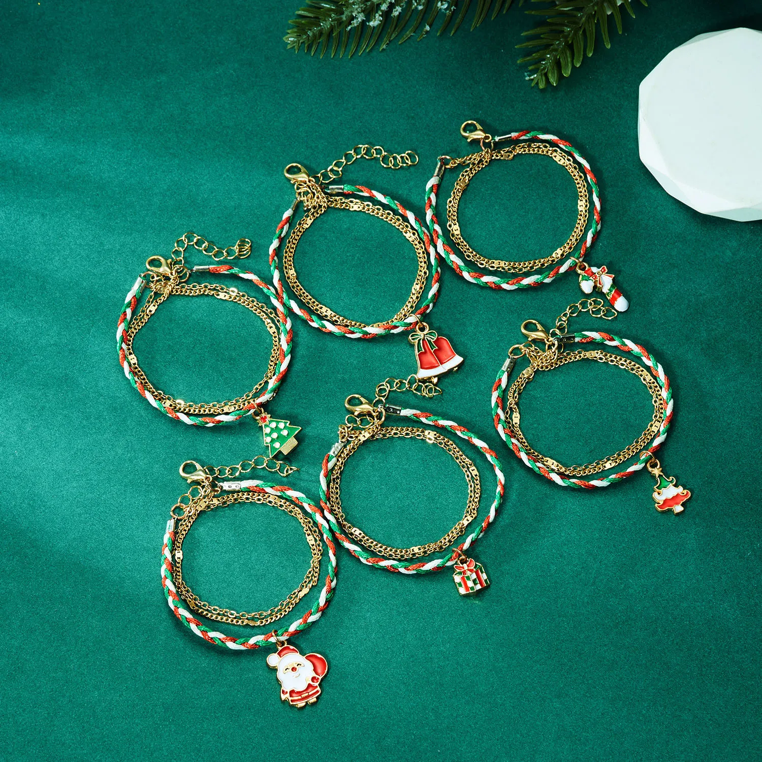 Fashion Creative Christmas Festival Bracelet for Women Oil Drop Pendant Fried Dough Twists Woven Multilayer Jewelry Accessories