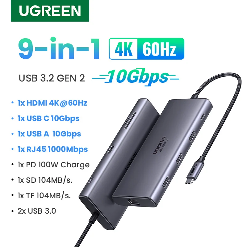 USB-концентратор UGREEN, 10 Гбит/с, 4K 60 Гц