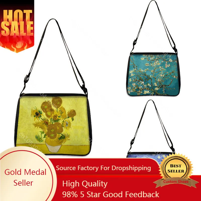 Van Gogh Shoulder Bag Art Oil Painting Graphic Canvas Shopping Bag Cute Female Harajuku  Sunflower Tote Shopper Bag