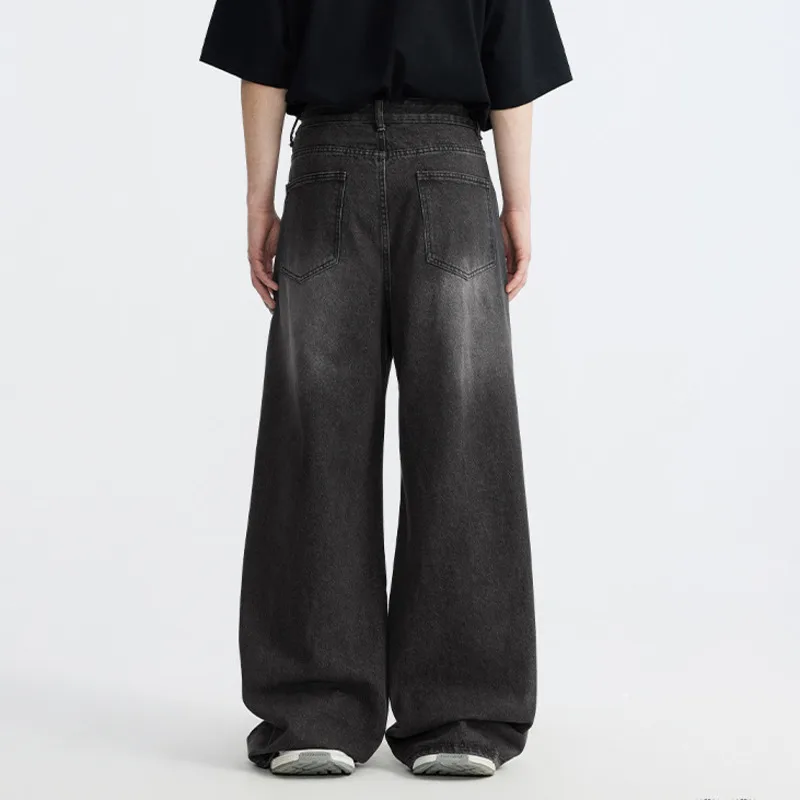 HKSH Spring Autumn New Men Tide Trendy Oversized Straight Loose Wide-Leg Denim Pants American High Street Vintage Jeans HK17274