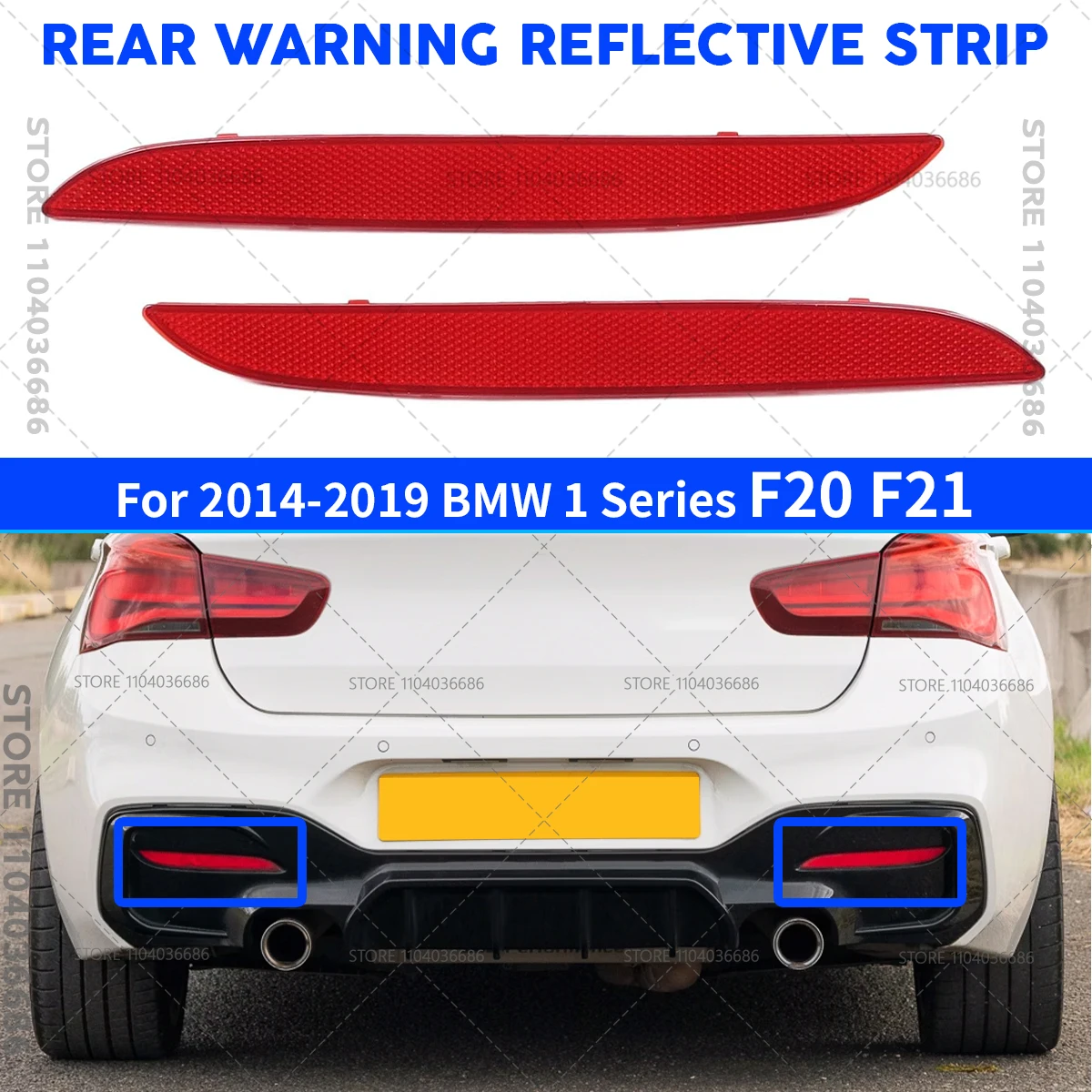 

Для BMW 1 серии F20 F21 2014 2015 2016 2017 2018 2019 отражатель заднего бампера Предупреждающая светоотражающая полоса 63147363787 63147363788