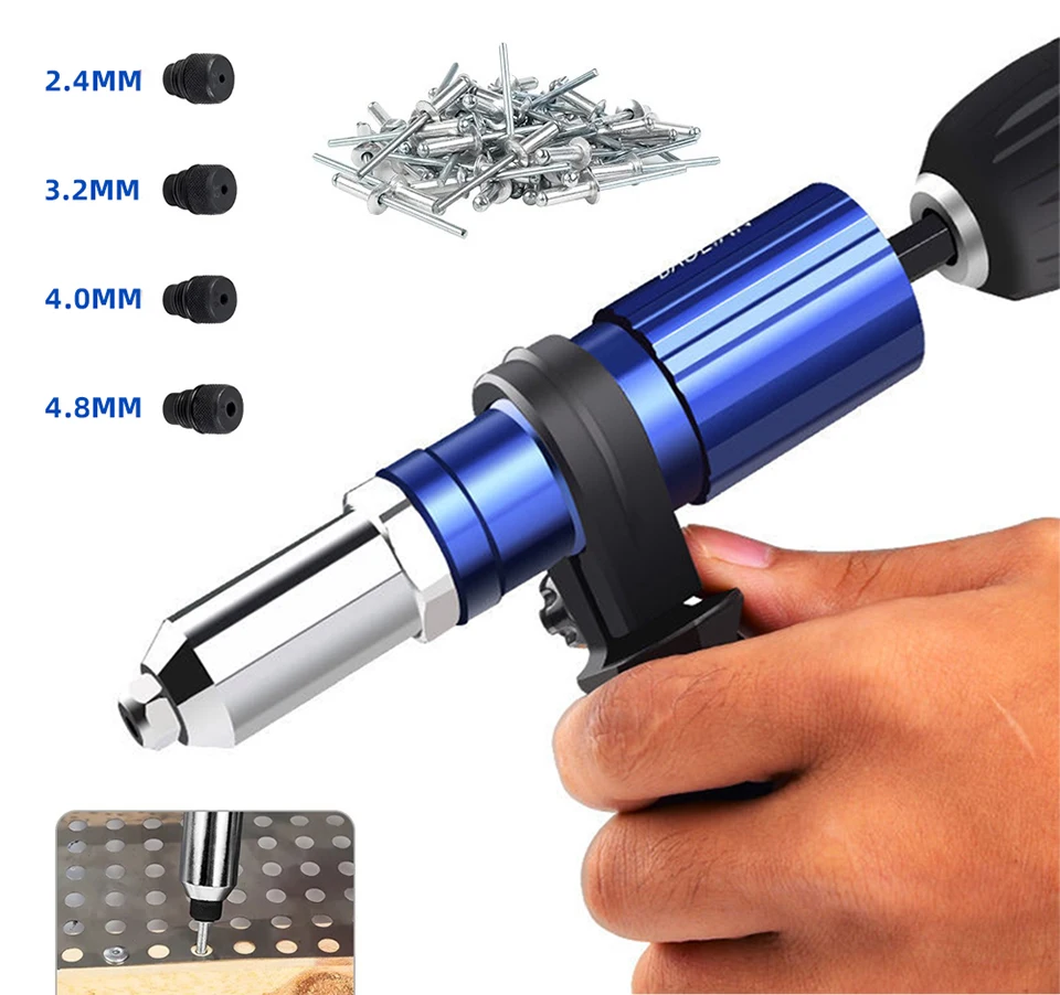 2.4-4.8mm Electric Rivet Gun Adapter High Efficiency Cordless Home Riveting Nut Machine Tool For Electric Drill