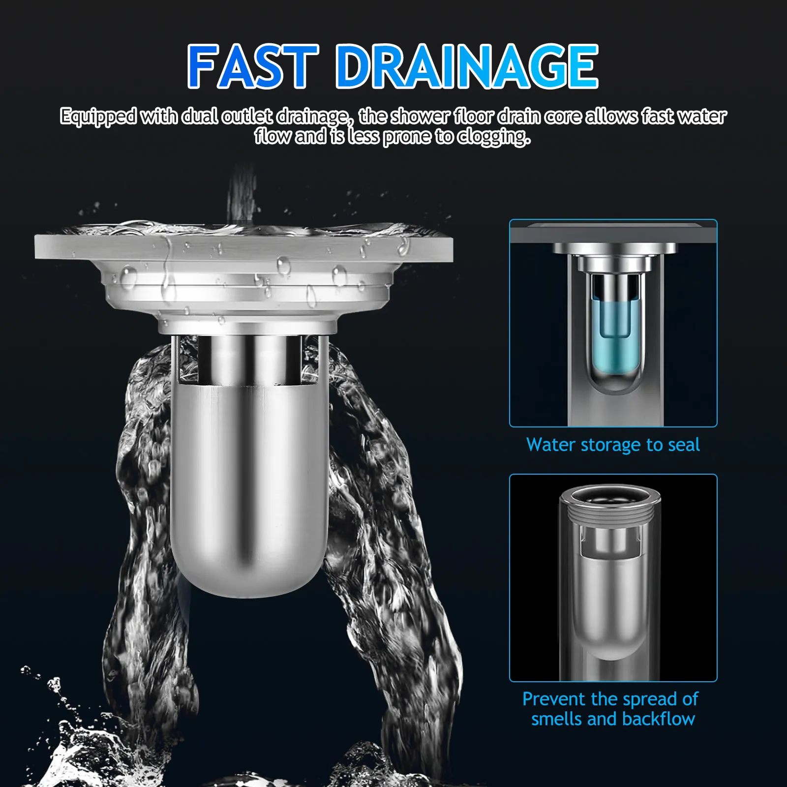 

Stainless Steel Floor Drain Core Backflow Preventer Seal Rings Fast Drainage Shower Bathtub Kitchen Sink Stopper Anti Odor