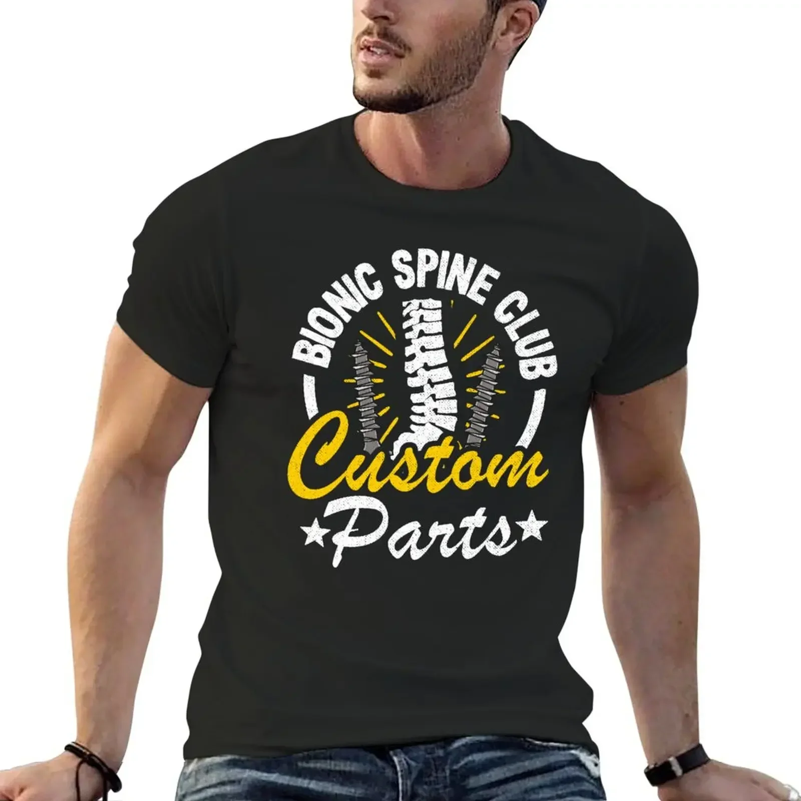 Surgery Spinal Fusion Bionic Spine Club Custom Parts Get Well T-Shirt blacks customizeds quick drying summer tops men t shirt