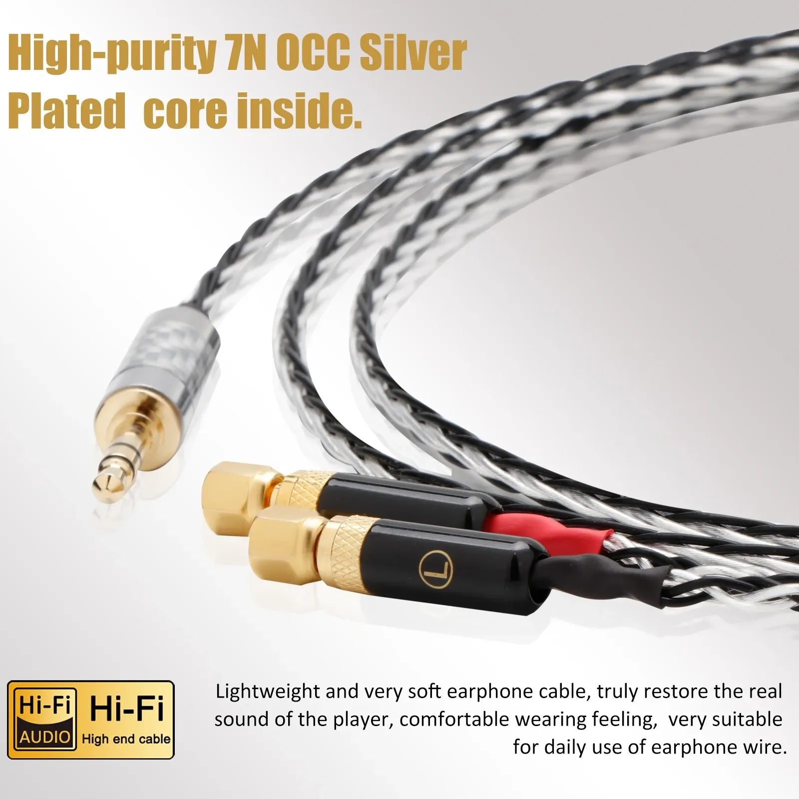 1PC HI-END 7N OCC Silver Plated Cable 3.5mm  Headphone Upgraded Cable for HiFiMan