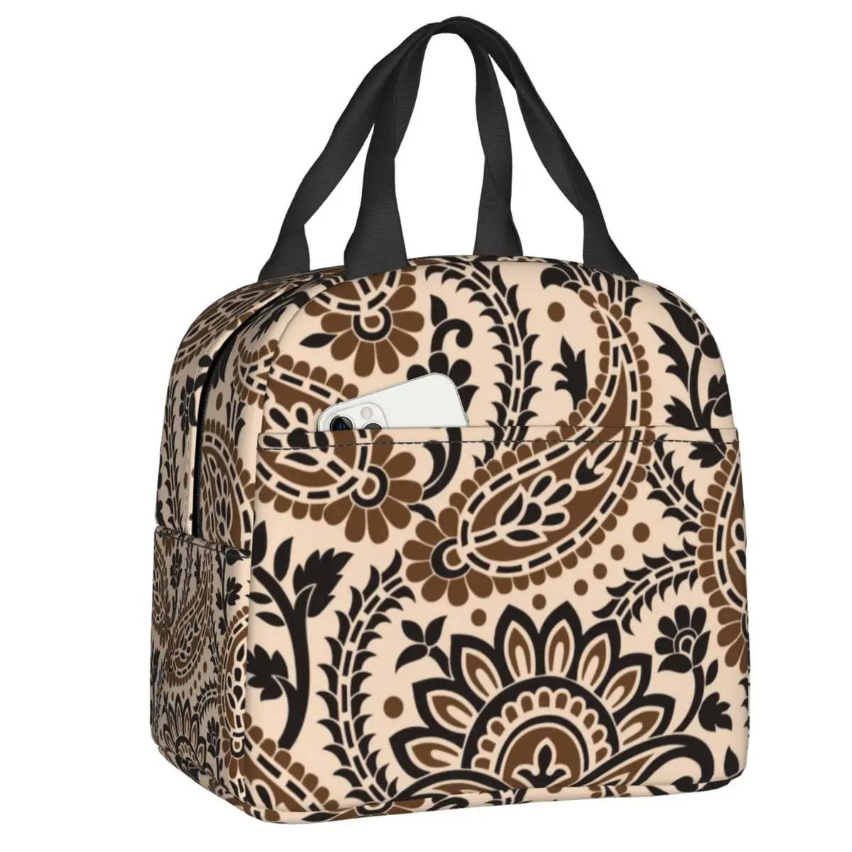Custom Bandana Pretty Bohemian Art Paisley Lunch Bag Women Thermal Cooler Insulated Lunch Boxes for Kids School