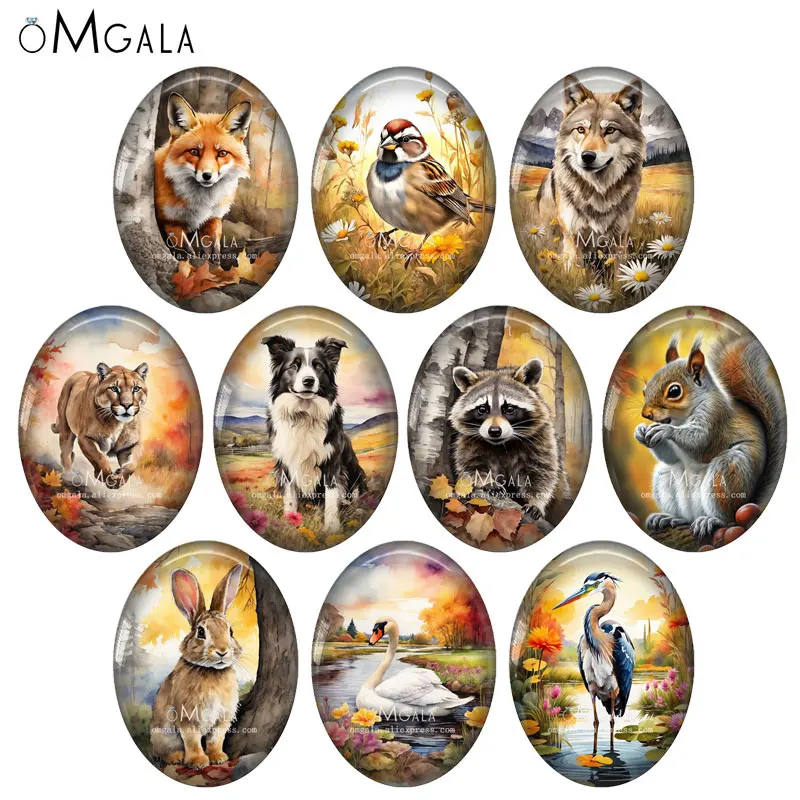 

Oil Paintings Dog Fox Wolf Bird Rabbit Animals 13x18mm/18x25mm/30x40mm Oval photo glass cabochon demo flat back Making findings