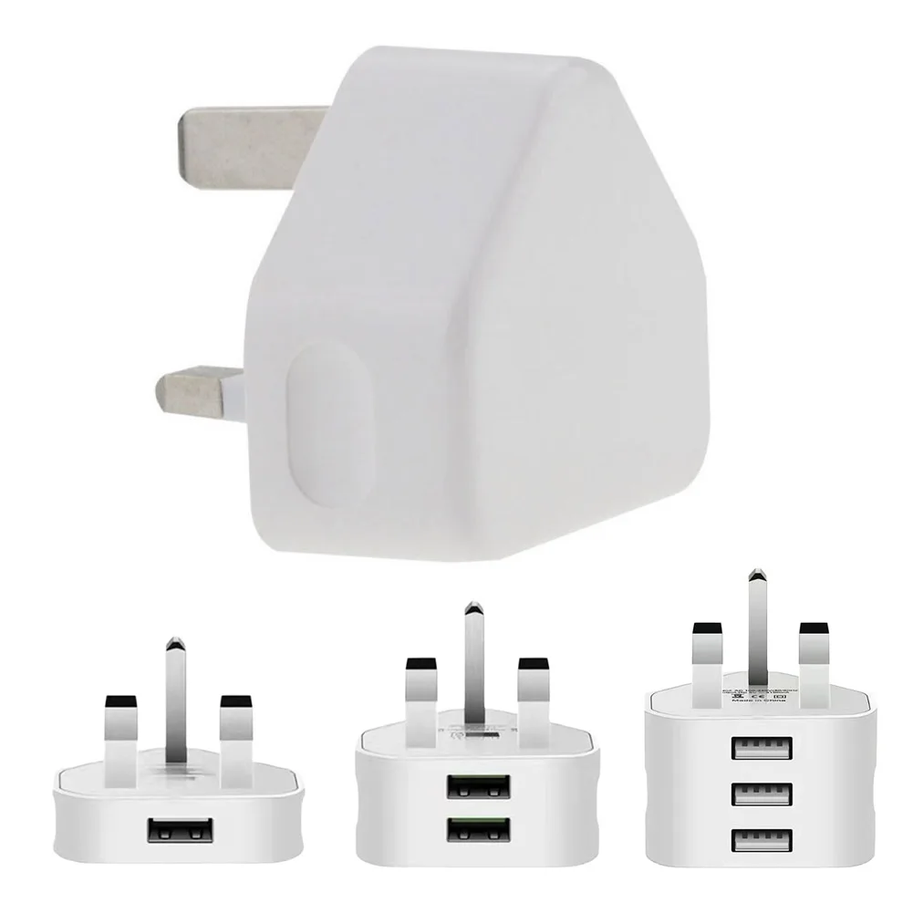 Universal UK Plug Adapter 1/2/3 USB Ports UK to USB Power Adapter Phone Wall Charger 3 Pin British Travel Power Adapter Socket