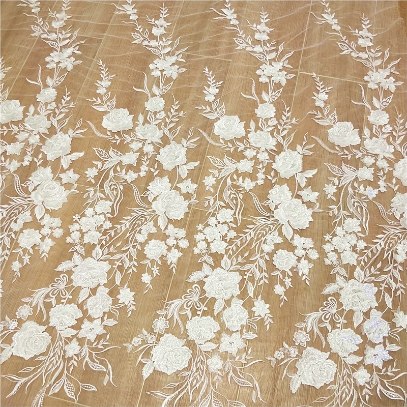 

Ivory Floral Lace Curtain Trim Fabric Embroidery for Bridal Wedding Dress Embellishment, DIY Craft Material