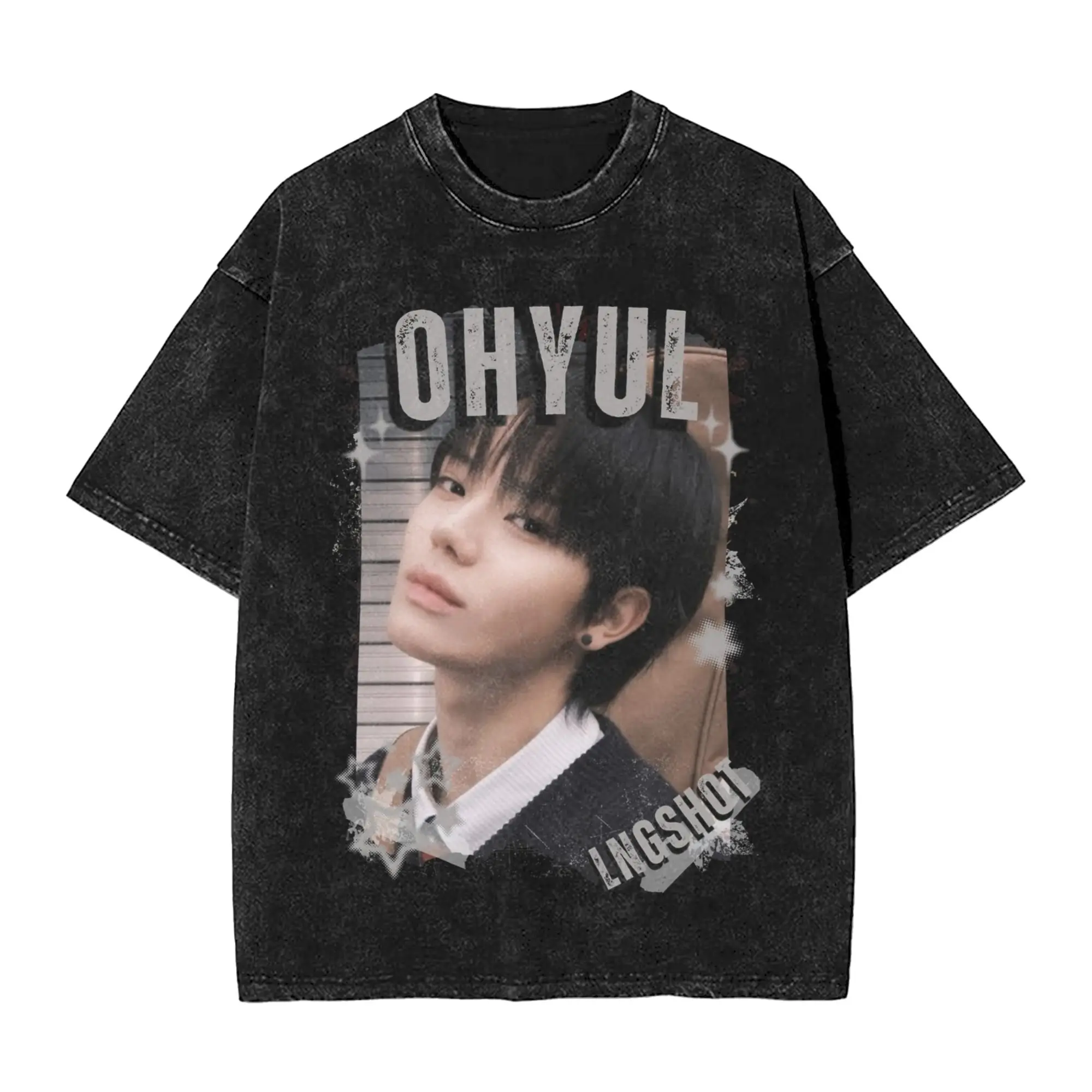 Washed T Shirts Lngshots Ohyul  Kpop Boy Group Hip Hop T-Shirts Harajuku  Streetwear Short Sleeve Graphic Tops Tees Men Women