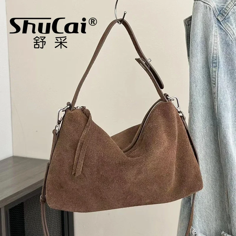 Genuine Leather Fashion Autumn Winter Boston Tote Soft Matte Suede Cow Leather Women\'s Handbag Shoulder Crossbody Bag For Women