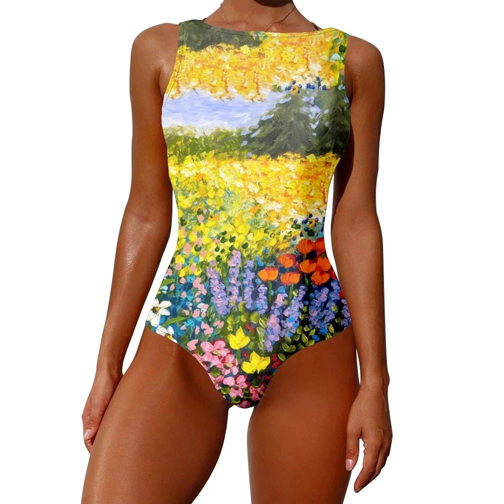 Florals Printed One-Piece Swimsuit High-waist Tummy Control Quick-Dry Fabric Removable Pads Plus Size Swimwear XXS-6XL