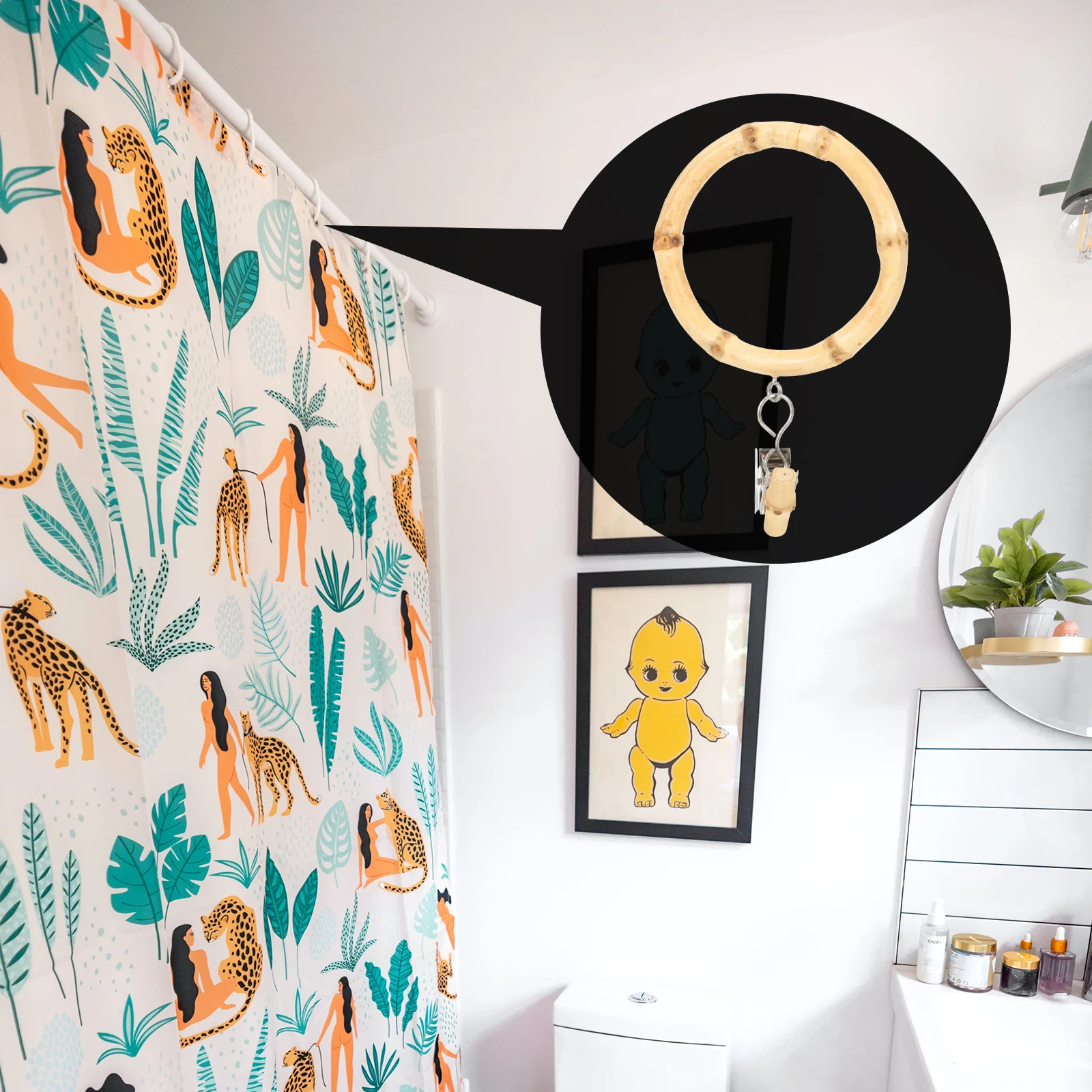 

Bamboo Root Hook Curtain Ring Clips Drapery Rod Decorative Shower Curtain Hooks Rustproof Metal Compact Easy Install