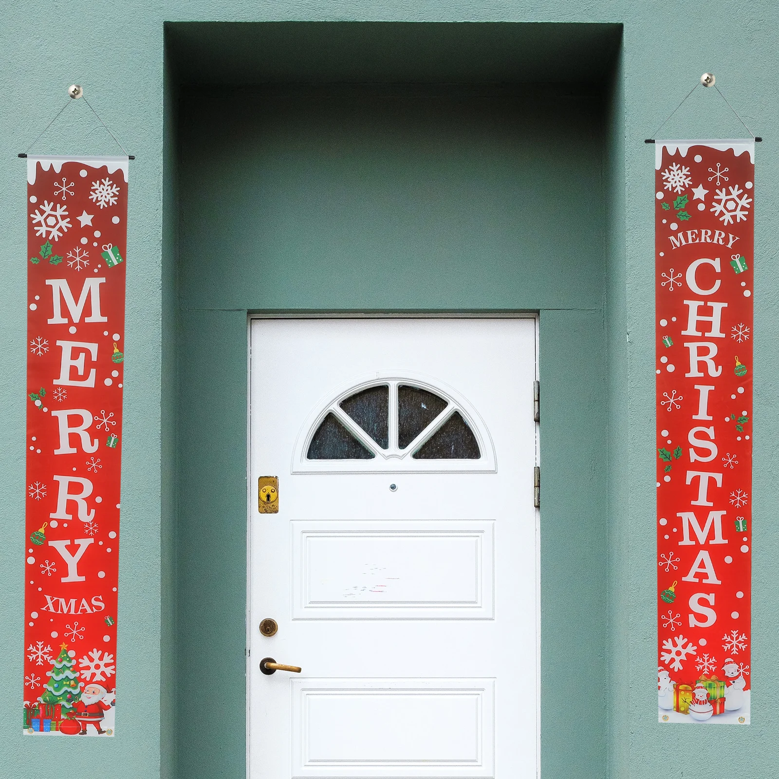 

1Pair Christmas Door Curtain Couplet Decorative Banner Outdoor Porch Sign Bright Colorful Holiday Decor Christmas Porch Sign