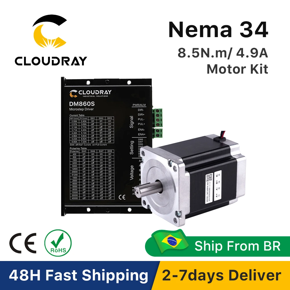 Cloudray Nema 34 Open Loop Stepper Motor Kit 8.5N.m 4.9A 112mm Stepper Motor High Torque CNC Engraving Milling Machine