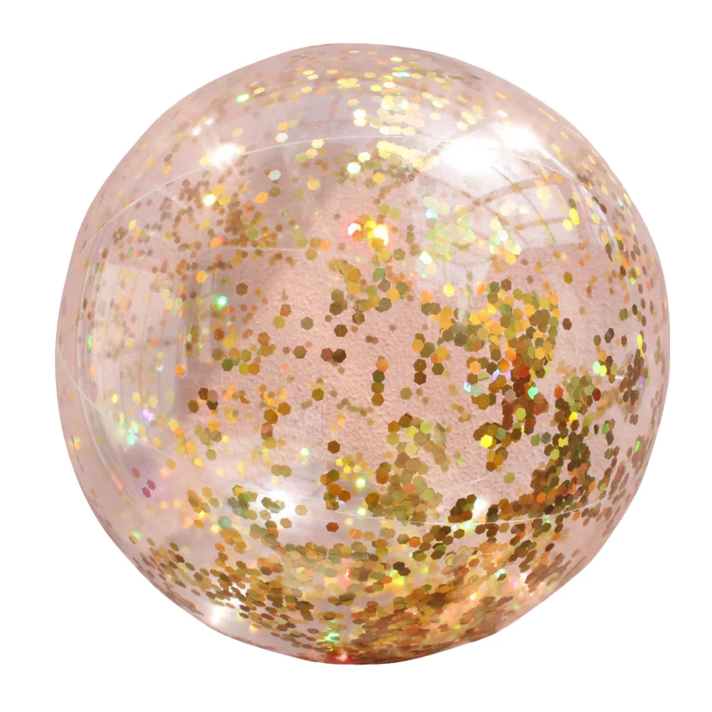 Ball Toy Round Transparent Outdoor Indoor Glitter Ball Play Gold Glitter Sequin Beach Ball with Pump (Golden)