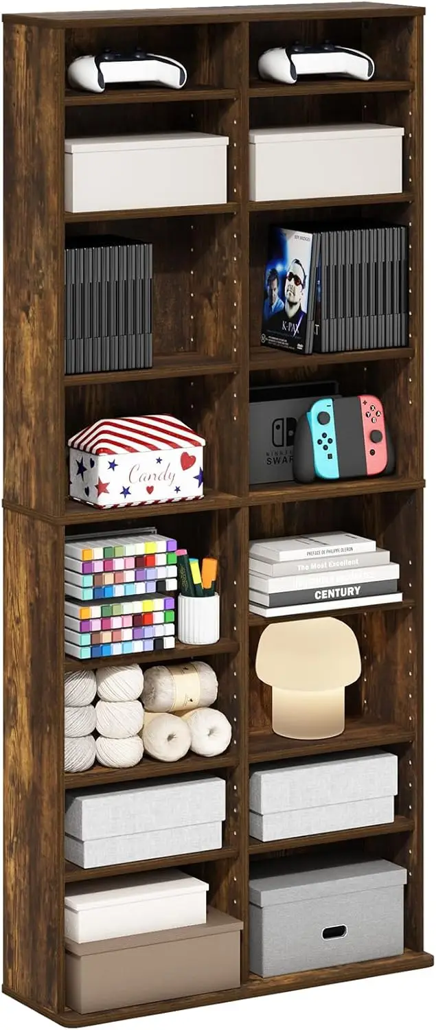 

Jaya DVD Shelf, 16-Shelf Wide CD Rack, Media Shelf with Adjustable Shelves, 8 x 2 DVD Storage Cabinets for CD Blueray Game Disc,