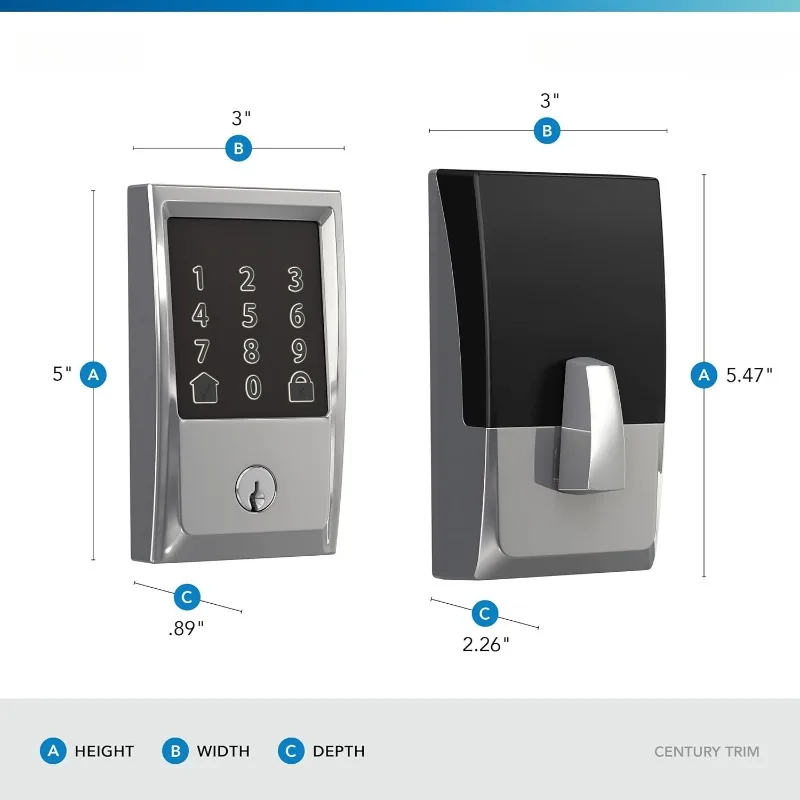 Encode Smart WiFi Deadbolt with Century Trim In Bright Chrome