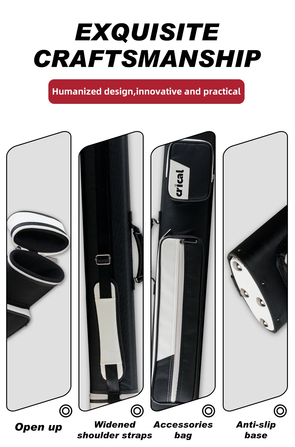 Billardqueue-Etui 2x4 2 Queues 4 Schaftenden Oxford-Stoff PU-Leder Samtfutter Rutschfeste Basis Schultergurt Billard CRICAL – Detail 6