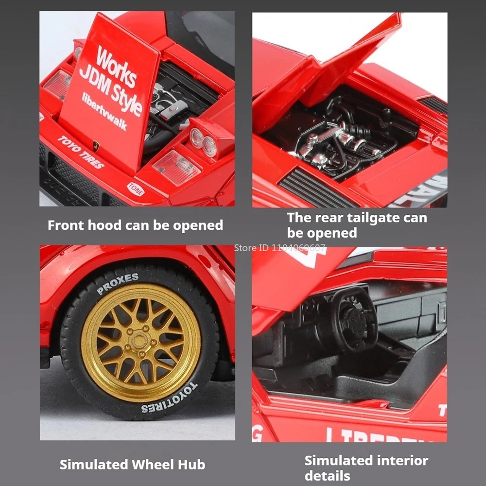 1:32 Scale Countach LBWK SVJ63 Model Car Toy Alloy Body Wheel Pull Back Miniature Supercar Light Music Educational Toys