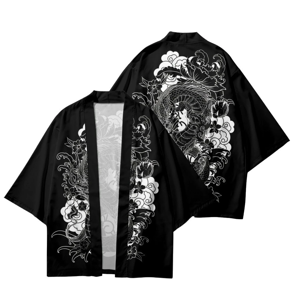 Traditional Samurai Kimono Men Japanese Anime Dragon Print Cosplay Haori Female Women Cardigan Yukata Shirt Summer Robe