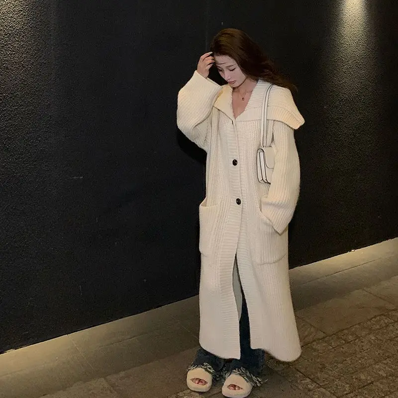 

Женский модный свободный кардиган средней длины во французском вязаном стиле свитером в ленивом стиле