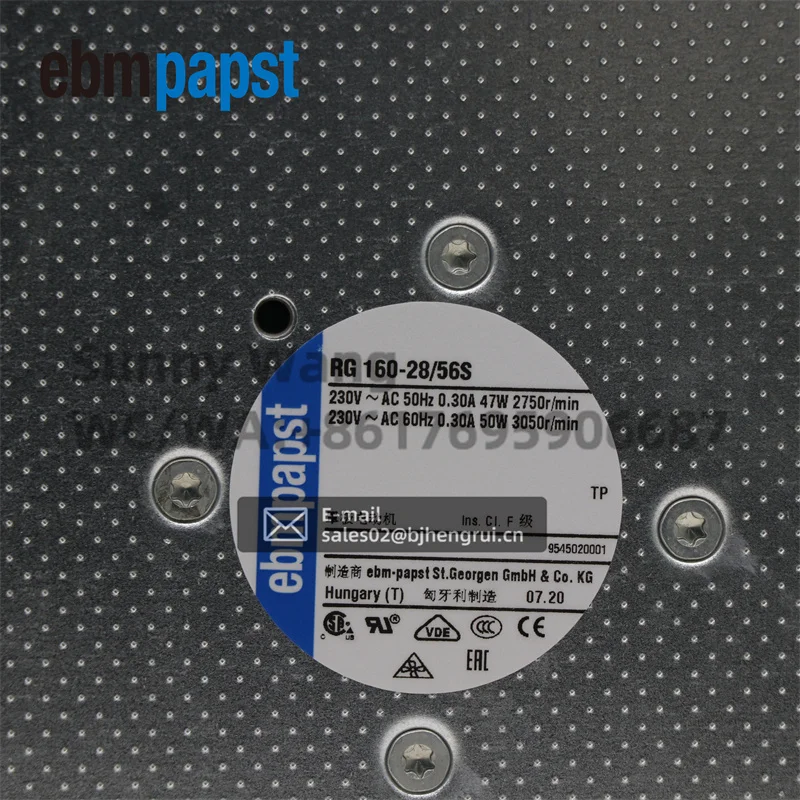 ebmpapst 22056 RG160-28/56S 220x220x56mm 230V AC 2750RPM 0.3A Textile Machinery Turbo Centrifugal Blower Cooling Fan