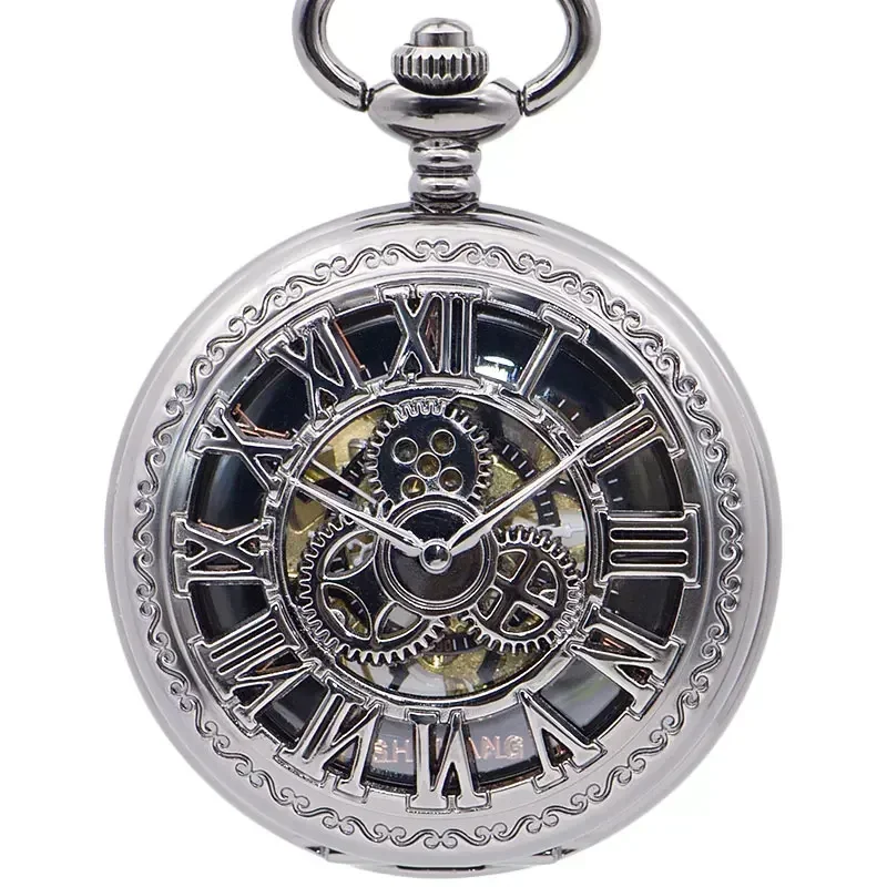 

New Fashion Automatic Mechanical Pocket Watches Skeleton Gear Roman Numbers Case Best Gift for Men Women PJX1406