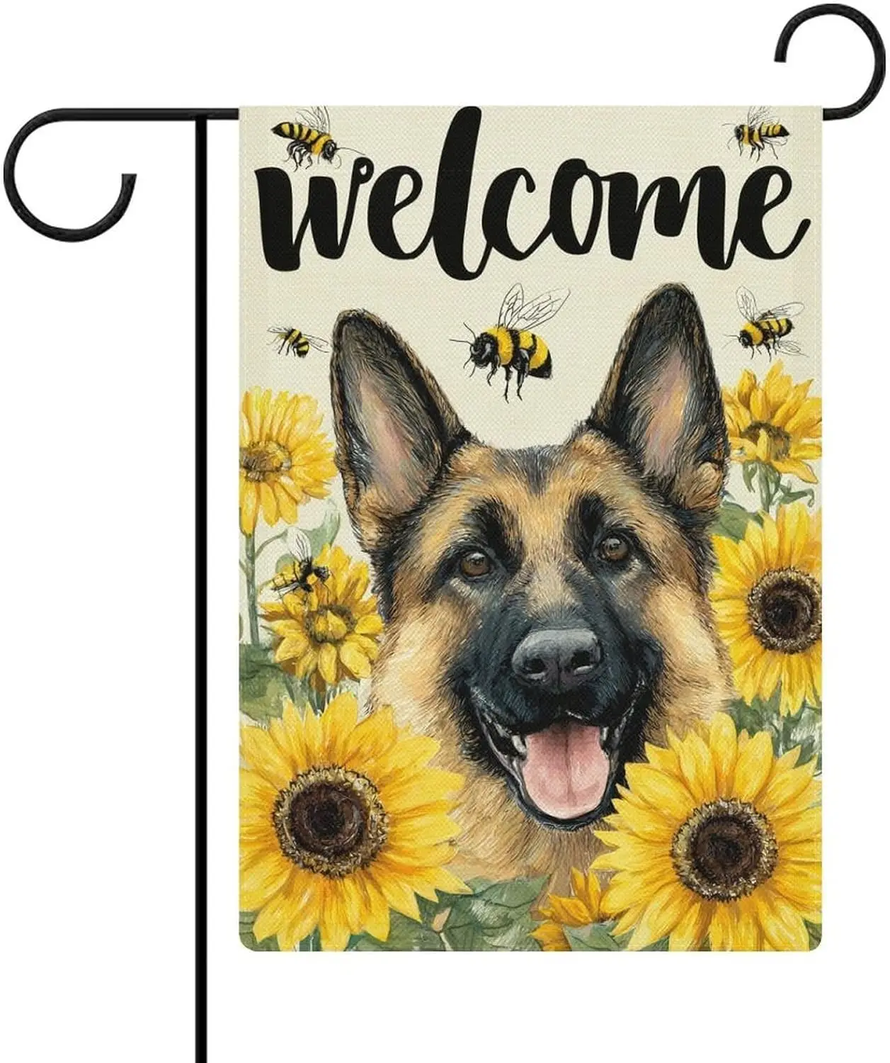 Welcome Sunflower German Shepherd Dog Garden Flag 12×18 Inch Double Side Vertical Farmhouse Yard Flag Spring Summer Seasonal PPZ