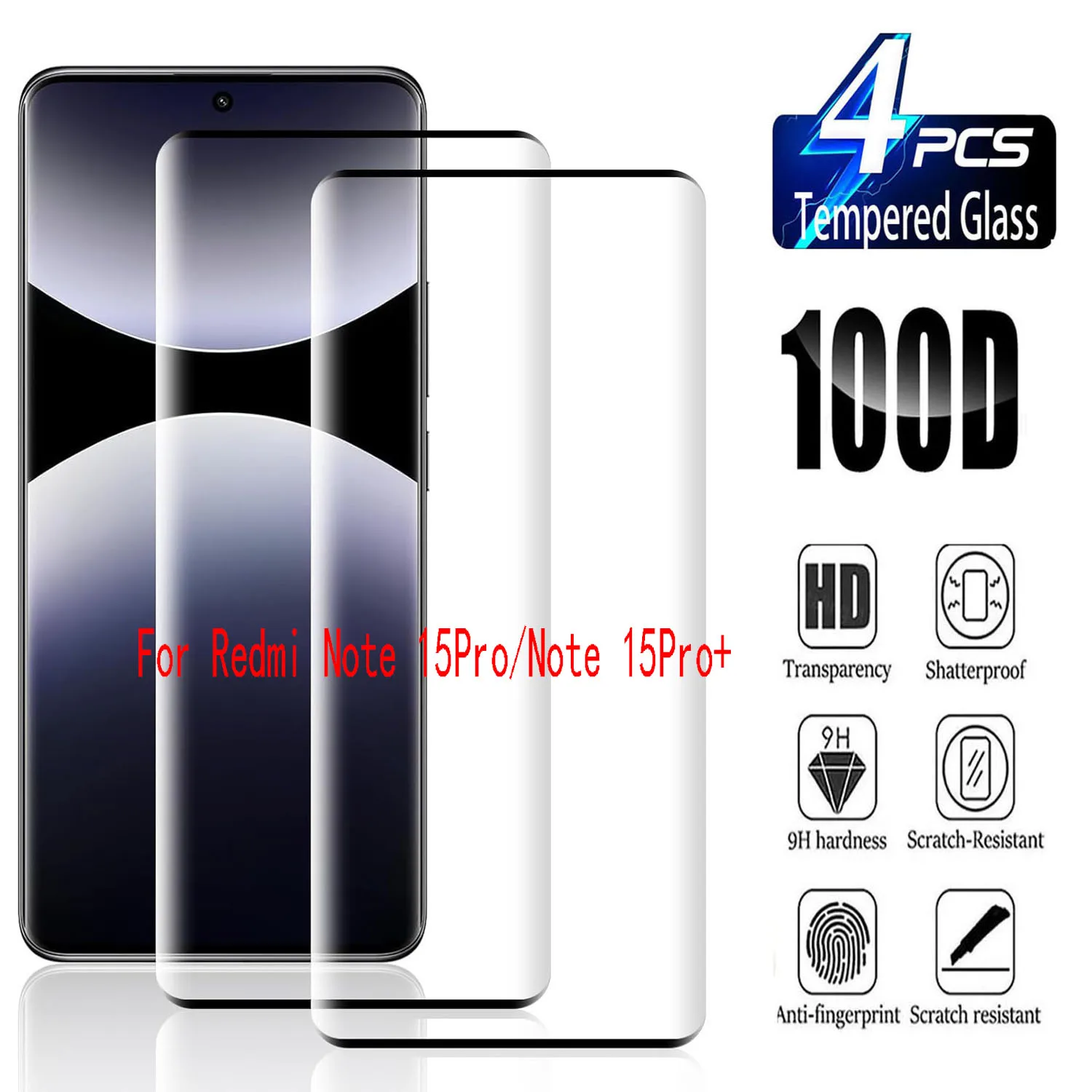 

2/4Pcs 3D Curved Tempered Glass Screen Protector for Redmi Note 15 /15 Pro/ 15 Pro + - Clear HD Protection