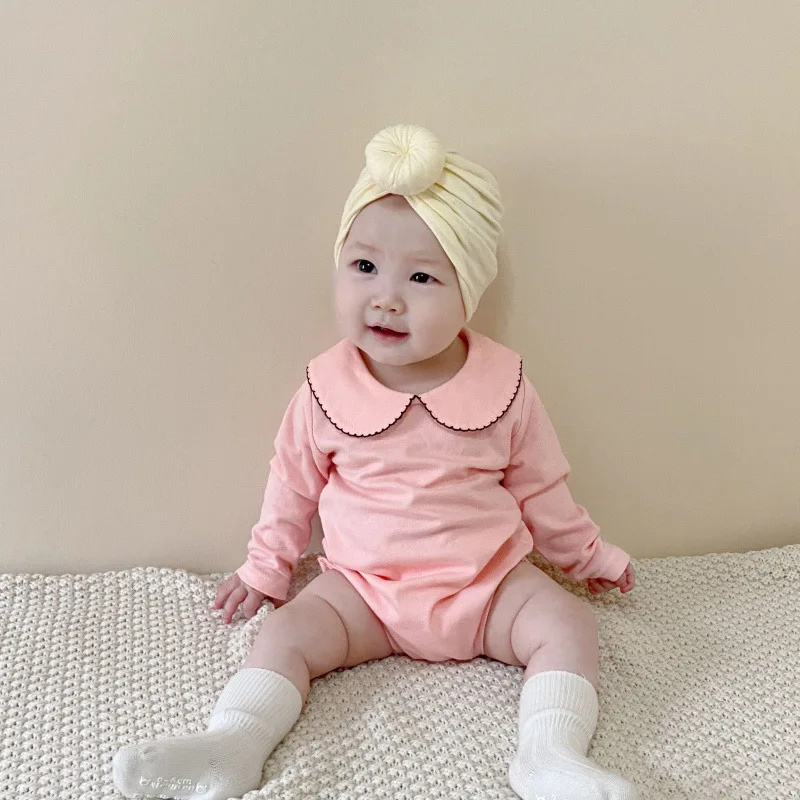 

Baby Boys Girl Jumpsuit Children Clothes Spring Newborn Romper Long Sleeved Solid Color Cotton Splicing Toddler Baby Girl Romper