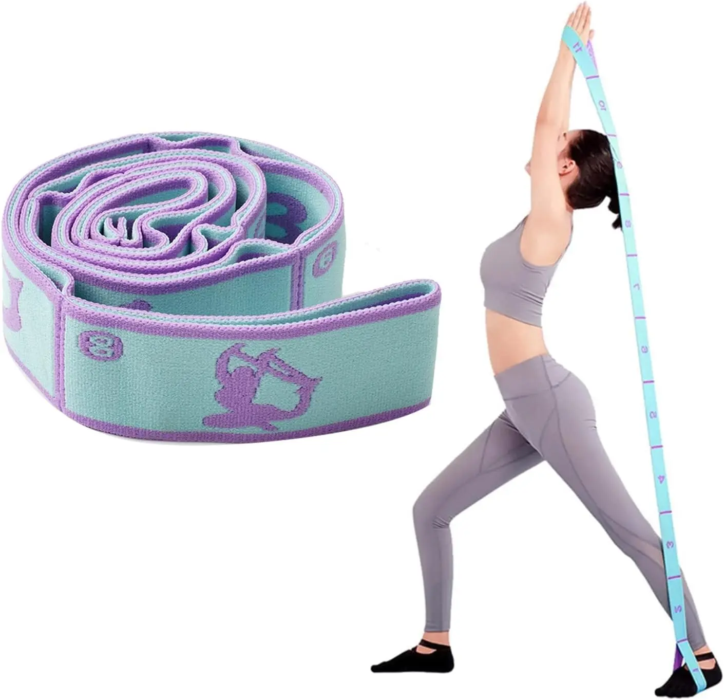 Yoga-Stretchgurt, Stretchband mit 8-Schlaufen, Yoga-Gurt, Schulterschoner für Anfänger für effektives Dehnen, Yoga-Training – Detail 2