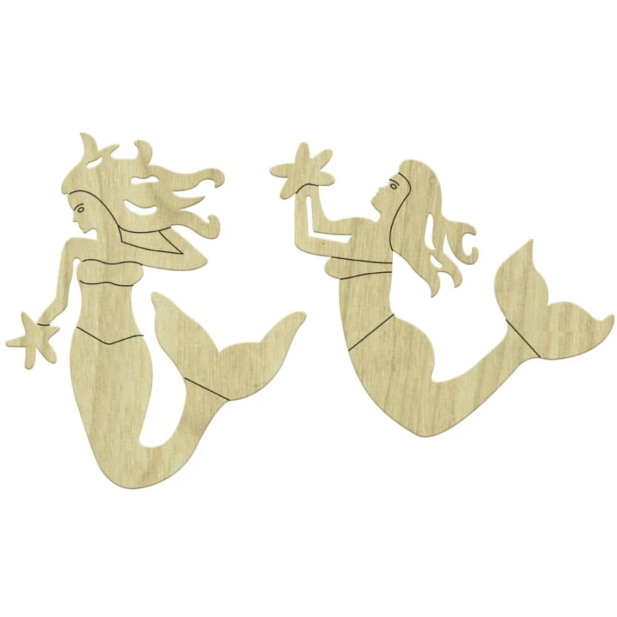 KD309 sea girls 2 pcs Set wooden package ornament, hobby wooden ornament