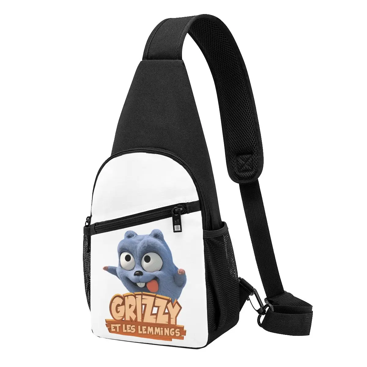 Happy Grizzy And The Lemmings Cartoon Lemmings Bear Square Chest Bag Men Sling Crossbody Backpack Chest Bag Daypack Shoulder Bag