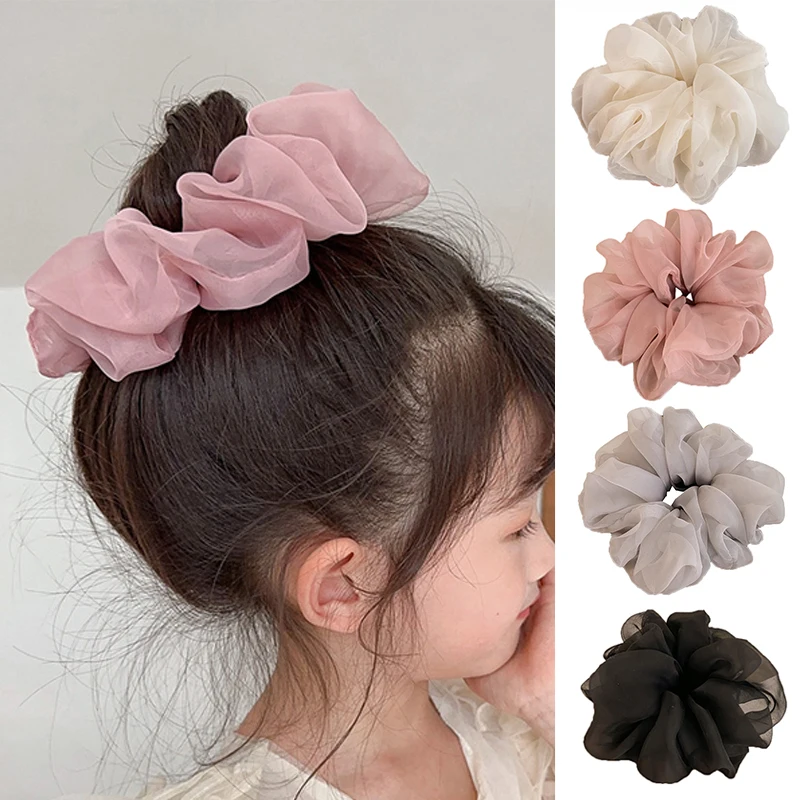 Scrunchies de Organza para el cabello, bandas para el cabello de Color sólido, accesorios dulces para el cabello, soporte para cola de caballo, Anillo para el cabello, gasa fina, cuerda elástica para el cabello