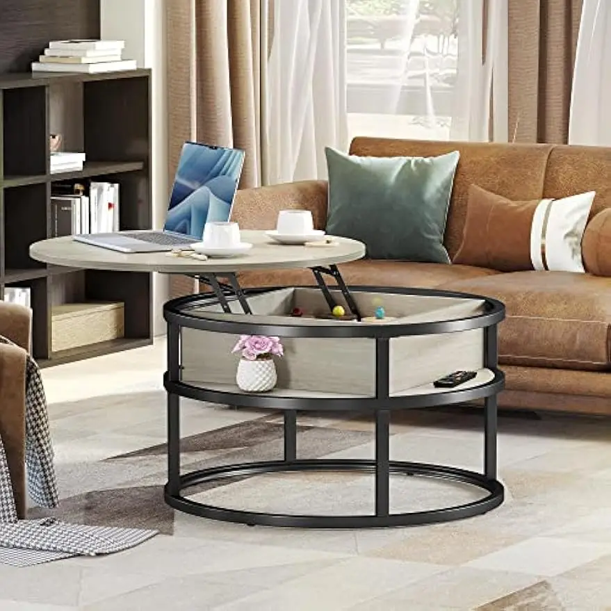 Round Lift Top Coffee Table, Coffee Tables for Living Room with Hidden Storage Compartment, Modern Coffee Table with Storage