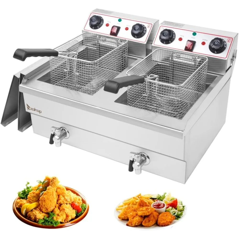 

QT/23.6L Commercial Deep Fryer with Basket and Lid, 3400W Electric Fryer with Adjustable Temperature & Timer, Stainless Steel