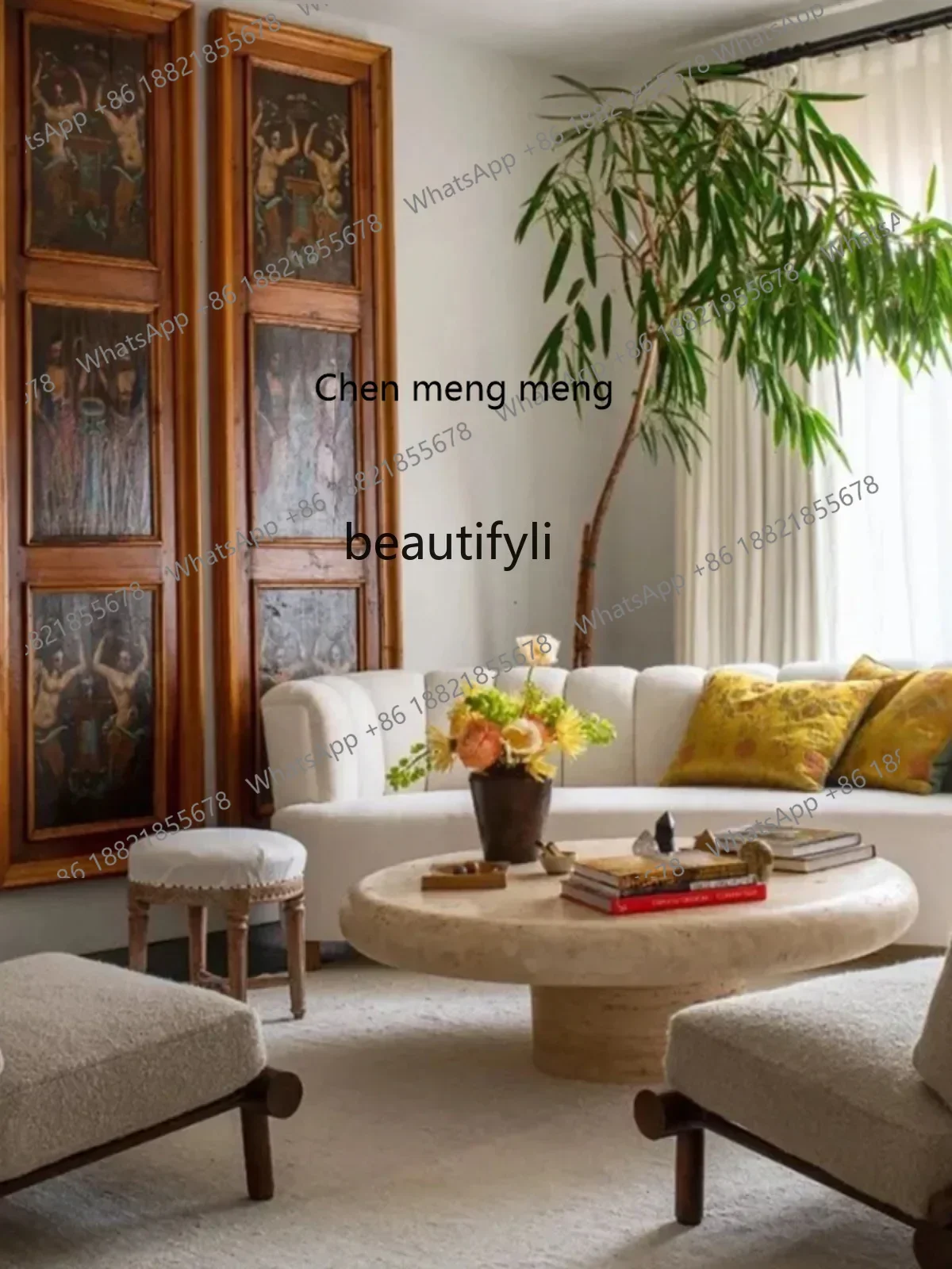 X Natural Cave Stone Coffee Table Designer Living Room Silent Style round Table Marble Retro Tea Table Middle AncientQ